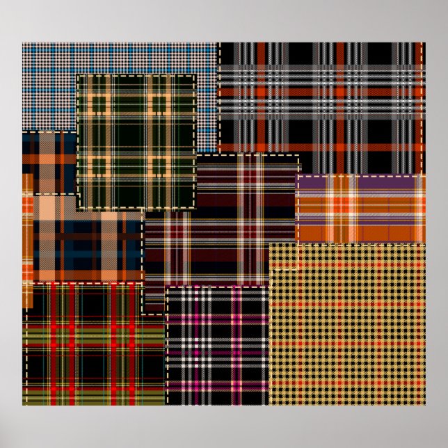 Poster patchwork chercks motif, design tartan, surface (Devant)