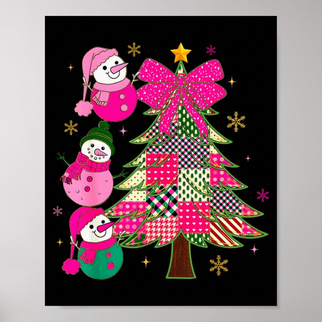 Poster Patchwork Coquette Bow Xmas Snowman Holiday Christ (Devant)