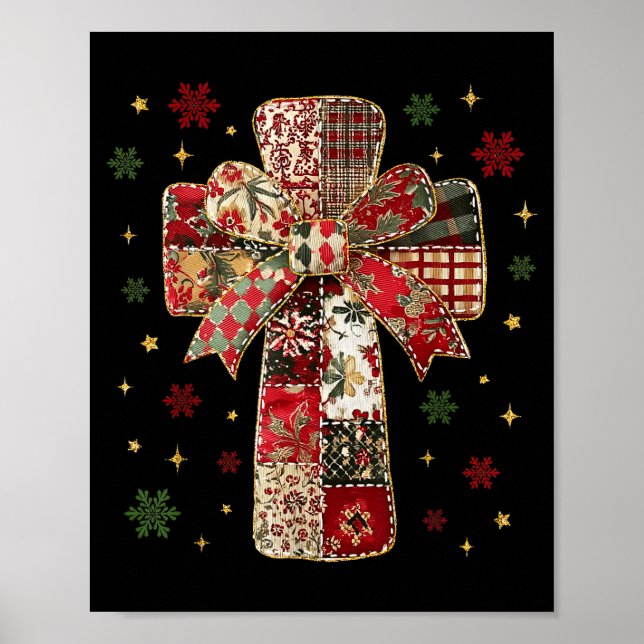Poster Patchwork Cross Christian Christmas Coquette Bow  (Devant)