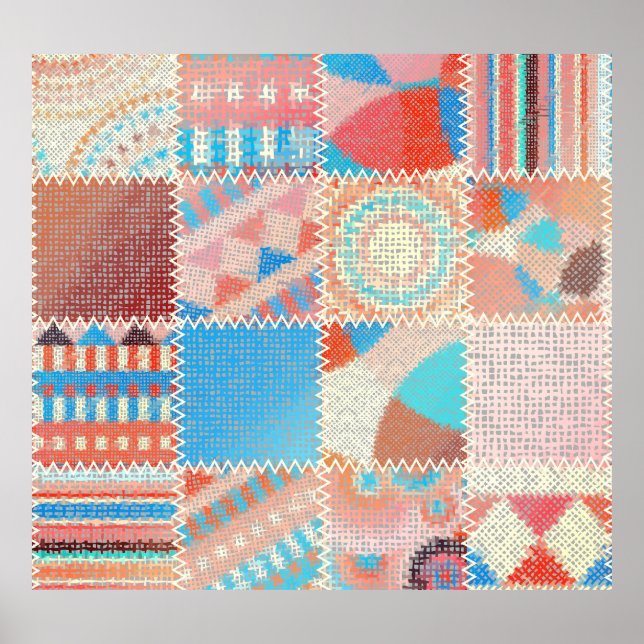 Poster Patchwork de toile brute : Motif Vintage texturé (Devant)