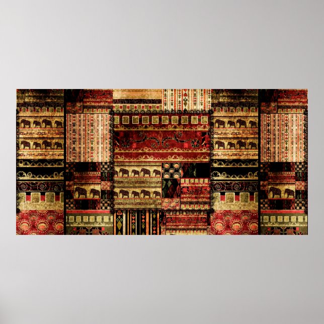 Poster Patchwork motif africain grunge imprimer arrière - (Devant)
