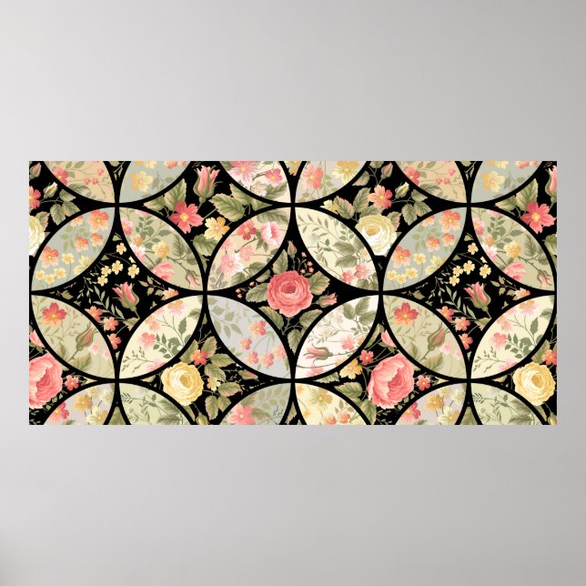 Poster patchwork motif floral (Devant)