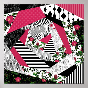 Poster patchwork rouge, populaire, patchwork lancer oreil