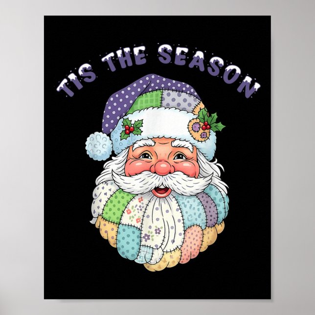 Poster Patchwork Santa Claus Face Preppy Girly Christmas  (Devant)
