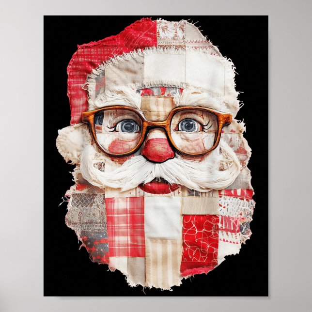 Poster Patchwork Santa Claus Face Preppy Girly Christmas  (Devant)