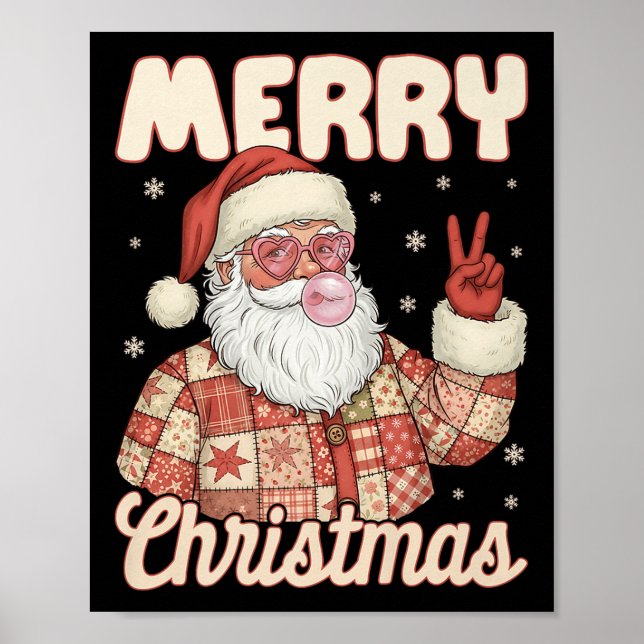 Poster Patchwork Santa Claus Xmas Merry Christmas Men Wom (Devant)