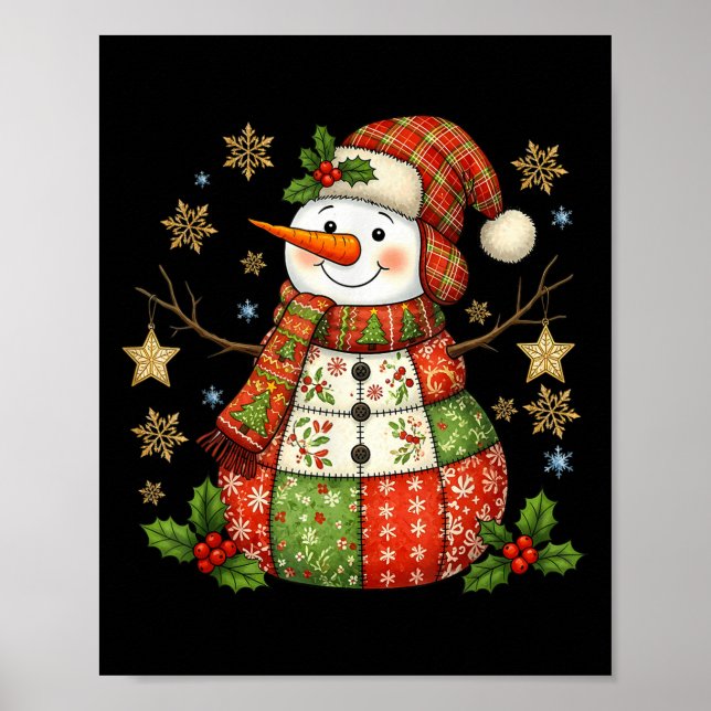 Poster Patchwork Snowman Preppy Girly Christmas Xmas Holi (Devant)