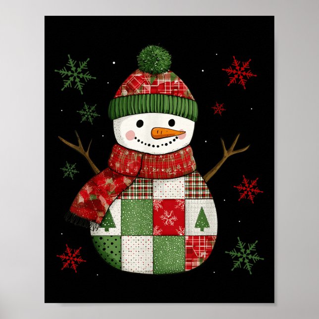 Poster Patchwork Snowman Retro Funny Christmas Snowman Ho (Devant)