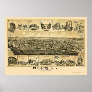 Poster Paterson, NJ Panoramic Map - 1880