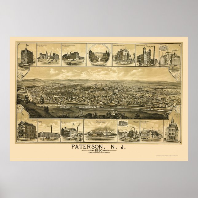 Poster Paterson, NJ Panoramic Map - 1880 (Devant)