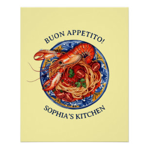 Poster Pâtes de fruits de mer italiens au homard, Maioliq