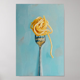 Poster Pâtes de spaghetti sur l'art mural de fourche pour
