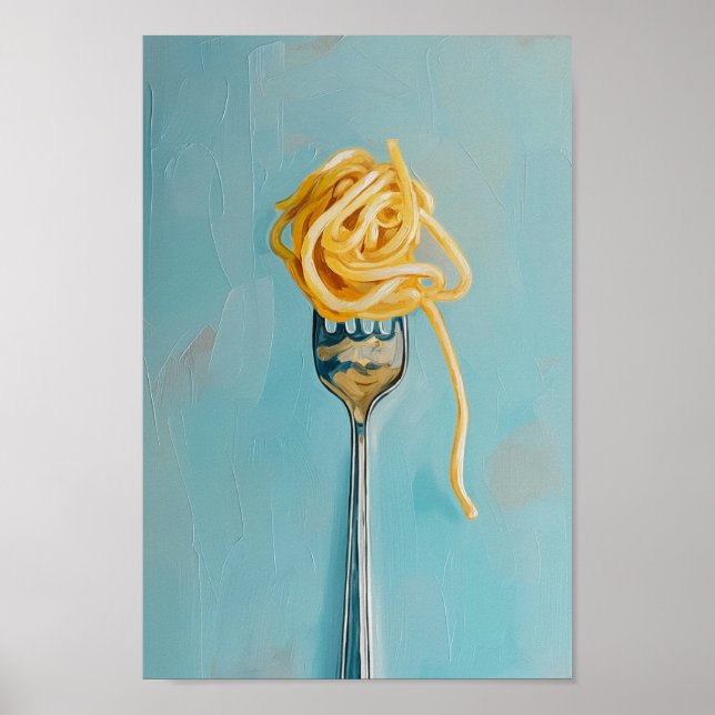 Poster Pâtes de spaghetti sur l'art mural de fourche pour (Devant)