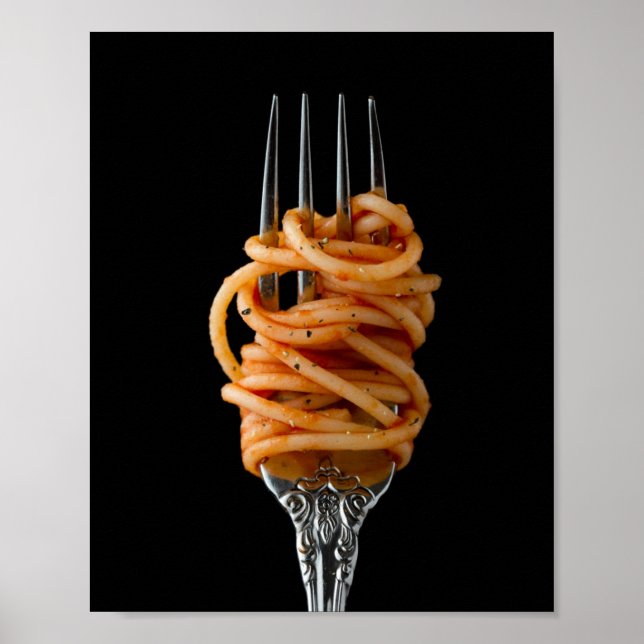 Poster Pâtes filées sur une Fourche, Spaghetti alimentair (Devant)