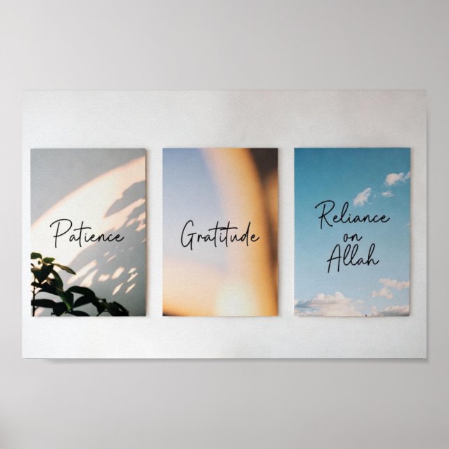 Poster Patience, Gratitude, Reliance | Minimalist Islamic (Devant)
