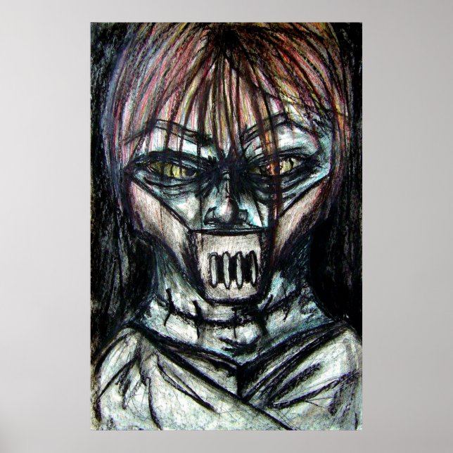 Poster Patient muselé en camisole de force - Dessin au fu (Devant)