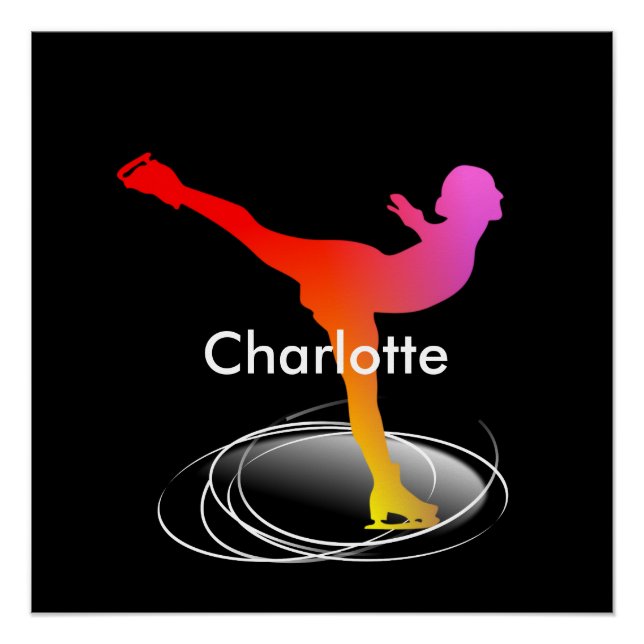 Poster Patinage sur glace couleur vive Silhouette (Devant)