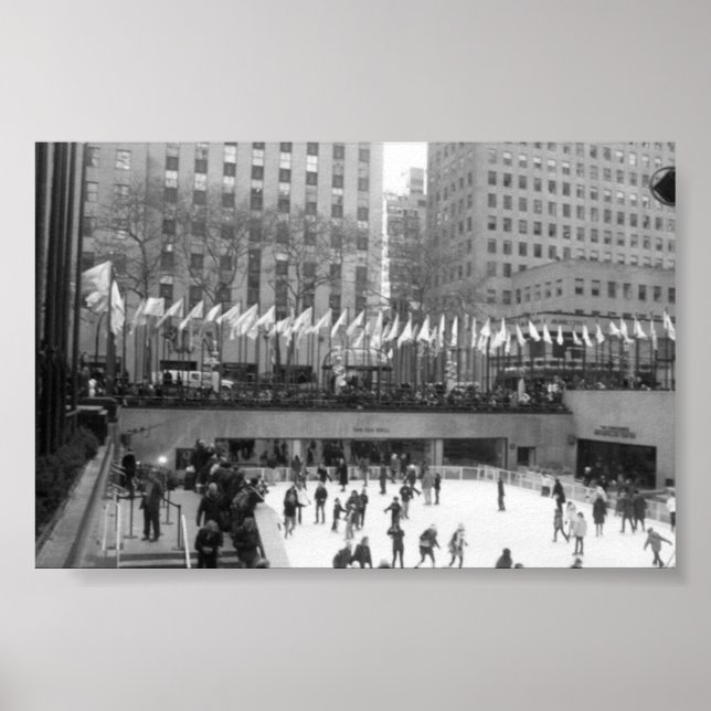 Poster Patinage sur glace NYC Rockefeller Center, noir et (Devant)
