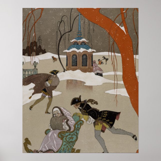 Poster Patinage sur glace sur le lac gelé (Devant)