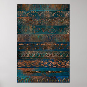 Poster Patine de cuivre et grec métallique turquoise