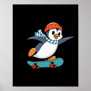 Poster Patineur Pingouin Planche à Roulettes Patineurs P