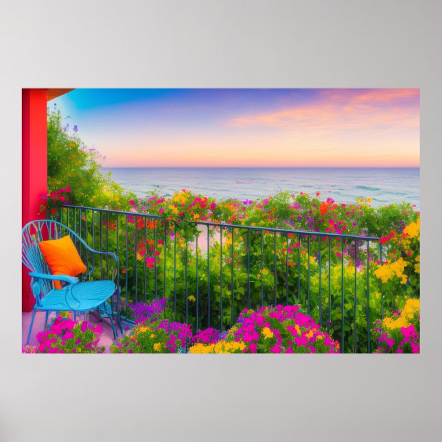 Poster Patio de bord de mer italien jardin d'art acryliqu (Devant)