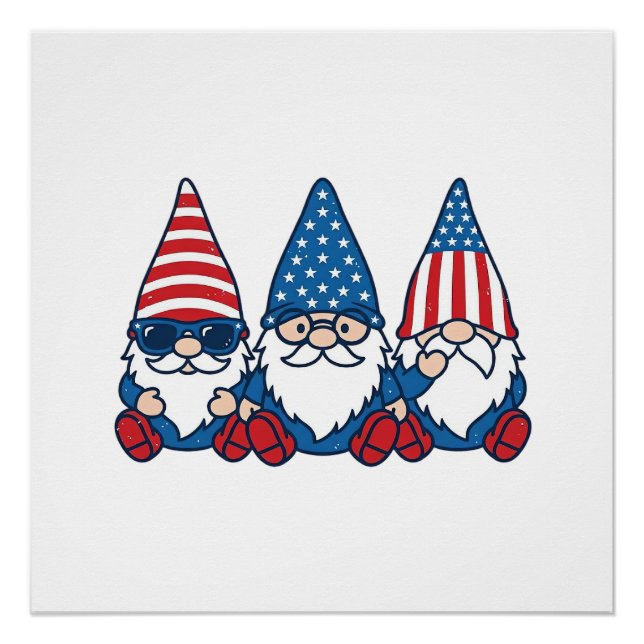 Poster Patriotic Gnome Trio Vintage Vector Shirt Design_1 (Devant)