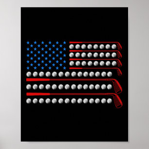Poster Patriotic Golf Usa Drapeau Golf Clubs 4 juillet Go