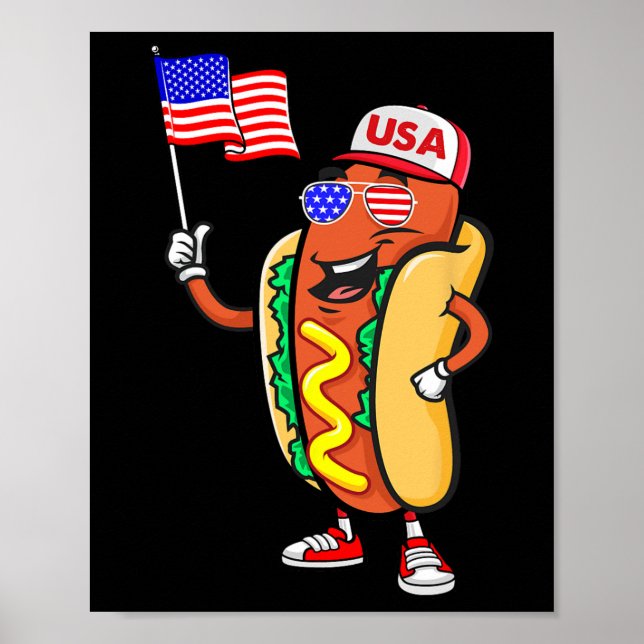 Poster Patriotic Hot Dog American Flag Usa Funny 4th Of J (Devant)