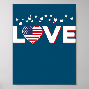 Poster Patriotic Love Heart US États-Unis Drapeau américa