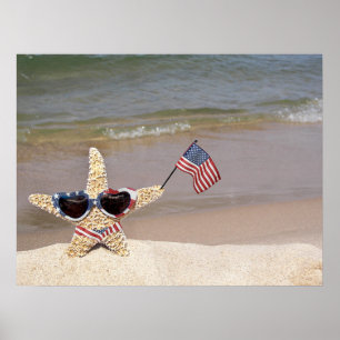 Poster Patriotic Starfish with American flag