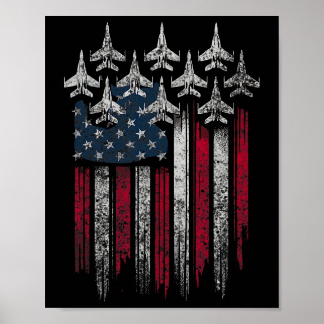 Poster Patriotic Usa Flag Fighter Jets Lover 4th Of July  (Devant)