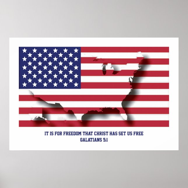 Poster PATRIOTIQUE 4 JUILLET Pour La Liberté Christ Nous  (Devant)