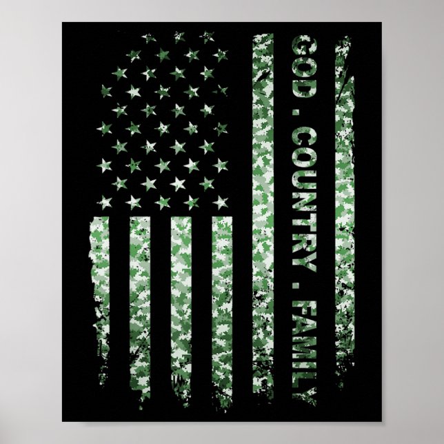 Poster Patriotique Américain US Drapeau Dieu Famille Pays (Devant)