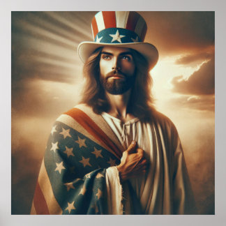 Poster Patriotique Jésus Américain Bible chrétienne Poste