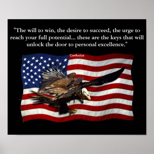 Poster Patriotique US Drapeau Eagles et Confucius citatio (Devant)