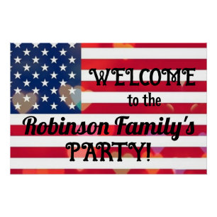 Poster Patriotique USA Coeurs drapeau avec texte calligra