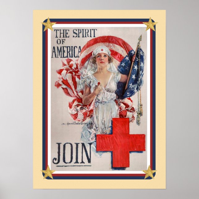 Poster Patriotique USA - Croix Rouge Rejoignez (Devant)