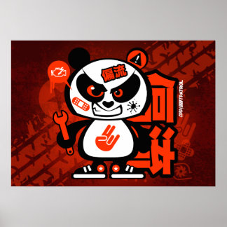 Poster Patrouille dérive folle - Panda agressif (rouge)