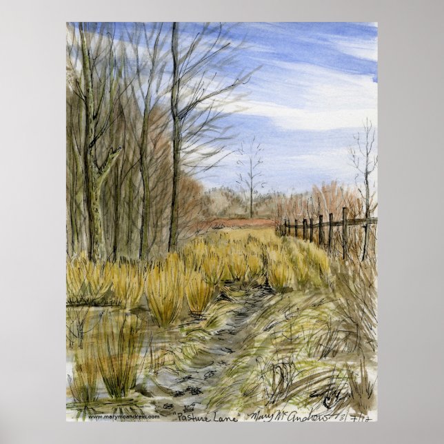 Poster "Pâturage au début de mars" aquarelle paysage (Devant)