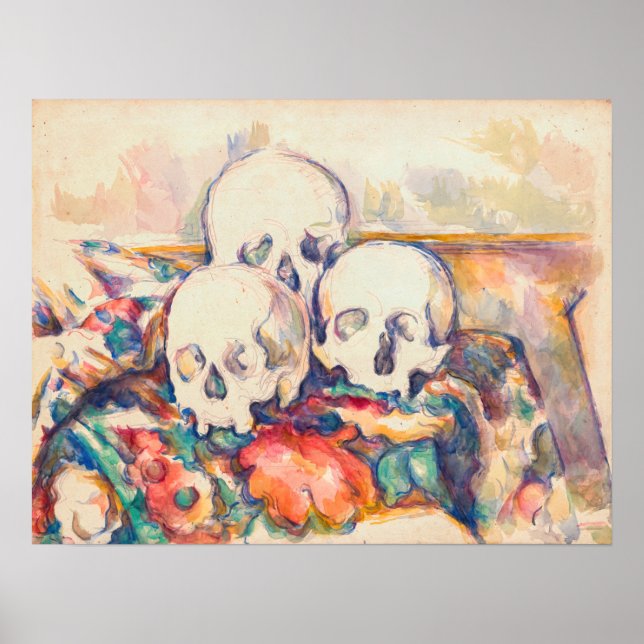 Poster Paul Cezanne - Aquarelle à trois crânes (Devant)
