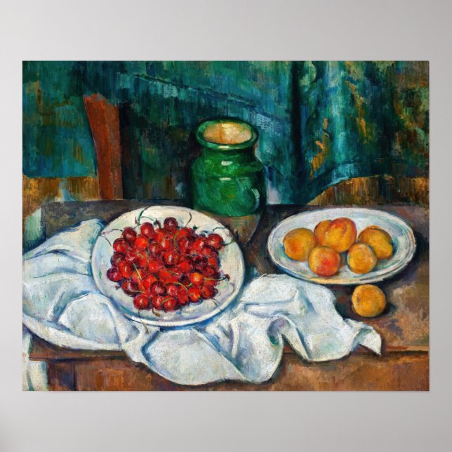 Poster Paul Cezanne - La vie morte avec les cerises et le (Devant)