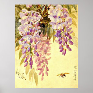 Poster Paul de Longpre Fleurs et abeilles violette