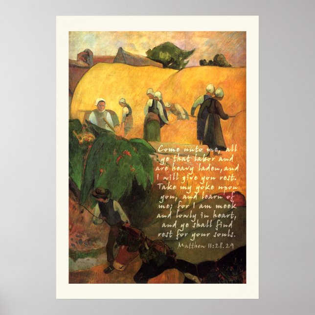 Poster Paul Gauguin Haymaking avec Bible Verse Christian (Devant)