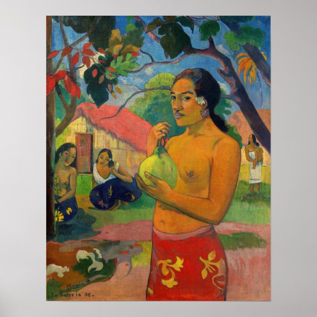 Poster Paul Gauguin - Une femme tenant un fruit (Devant)
