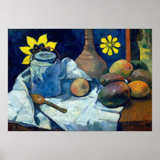 Poster Paul Gauguin Une vie morte avec théière et fruits (Devant)