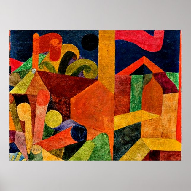 Poster Paul Klee art, Paysage avec drapeaux (Devant)