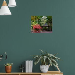 Poster Pavillon Jardin Japonais et Feuilles d'automne