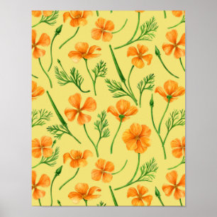 Poster Pavot de Californie, fleurs d'été, orange wil