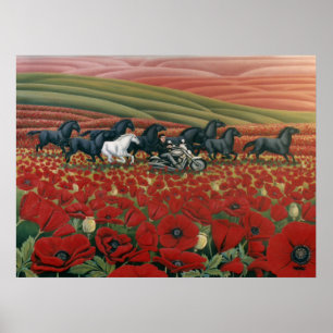 Poster Pavot Fields Peinture Chevaux sauvages & Bikers Pr